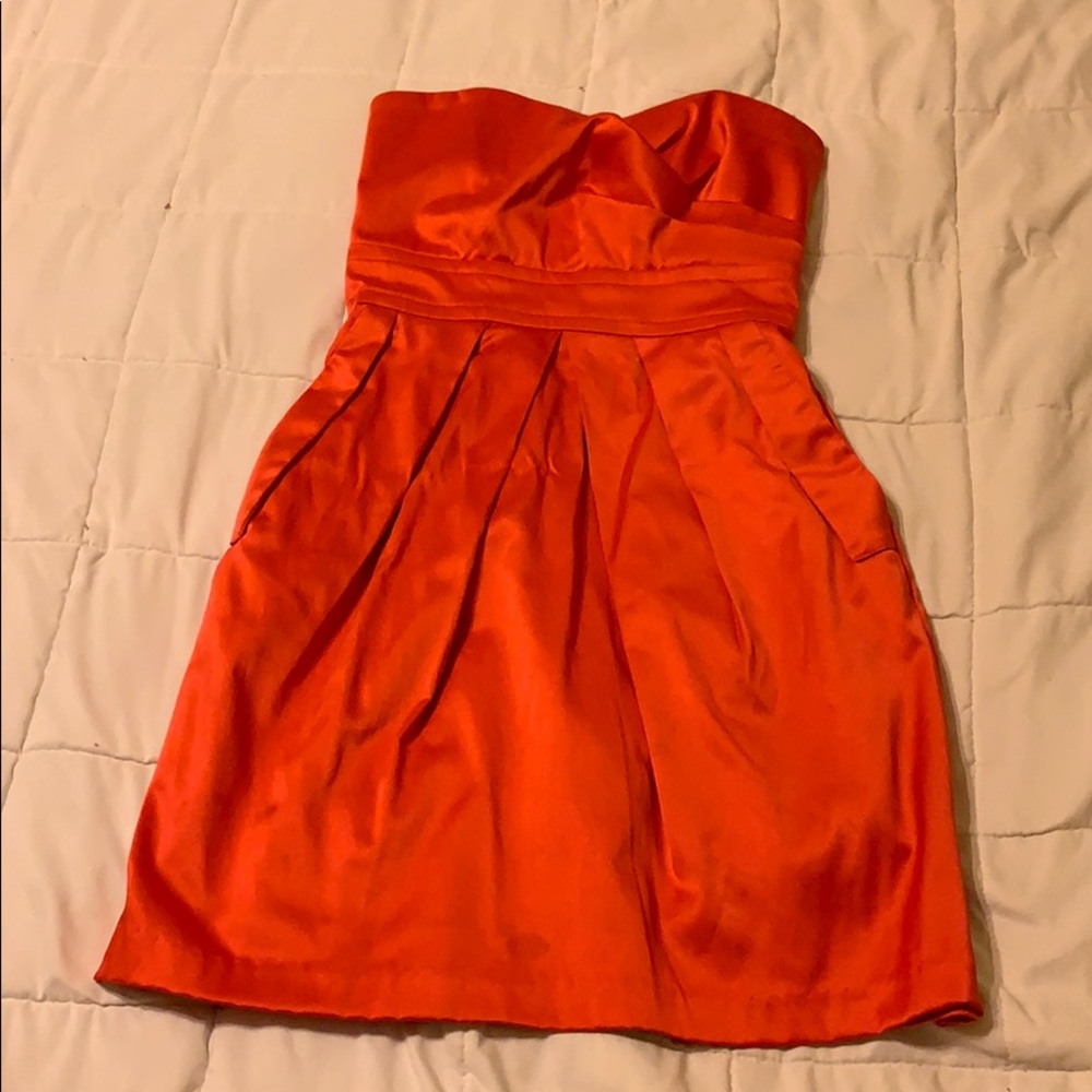 Red orange strapless cocktail dress